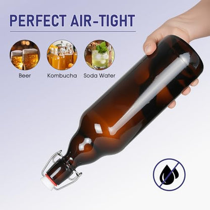 DESIYUE 32 oz Amber Swing Top Glass Bottles with Airtight Lids, Flip Top Beer Brewing Bottles for Fermentation, Home Brewing Kombucha, Mead, Vinegar, Beer, Kefir, Wine,Vanilla Extract, Juice(4 Pack)