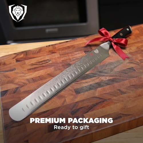 Dalstrong Carving Slicing Knife - 12 inch - Shogun Series ELITE - Granton Edge - Japanese AUS-10V Super Steel Kitchen Knife - Damascus - Vacuum Treated - Slicer Kitchen Knife - Sheath Included - color: Black, size: 12"