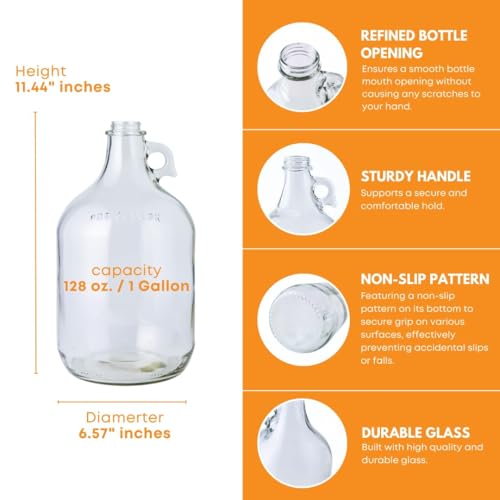 FastRack 4-Pack 1G Clear Glass Jugs with Polyseal Caps, 6.5G Rubber Bungs & 3-Piece Airlocks – Fermentation Jars for Home Brewing, Glass Fermenter Containers for Liquid Fermentation