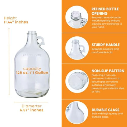 FastRack 4-Pack 1G Clear Glass Jugs with Polyseal Caps, 6.5G Rubber Bungs & 3-Piece Airlocks – Fermentation Jars for Home Brewing, Glass Fermenter Containers for Liquid Fermentation