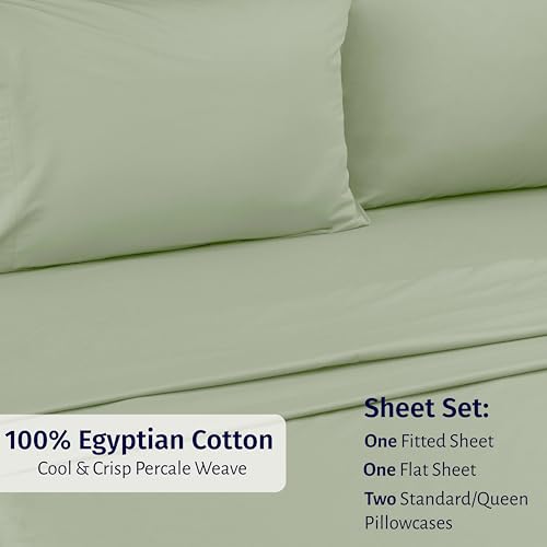 California Design Den Egyptian Percale Sheet Set Full Size - Certified 100% Egyptian Cotton, Lightweight Percale Cotton Sheets Full Size, Deep Pockets, Crisp & Durable Bedding Set - Pale Sage Green - color: Pale Sage Green, size: Full