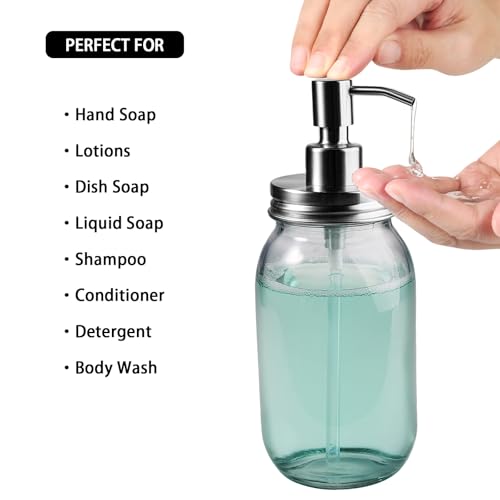 Amolliar Quart Size Mason Jar Liquid Soap Dispenser, 32OZ Glass Pump Bottle Rustproof Stainless Steel Pump Lid Lotion Dispenser, Regular Mouth Dish Soap Dispenser for Bath, Hand Soap, Silver 1 Pack - color: Silve, size: 1 Pack