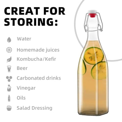 1Pc (25oz Square) clear Swing Top Brewing Bottles with Leak Proof Easy Caps, Glass Beer Bottle Flip Top Bottles For Kombucha, Kefir, Vanilla Extract, Beer (25oz Square) - size: 25 Ounces