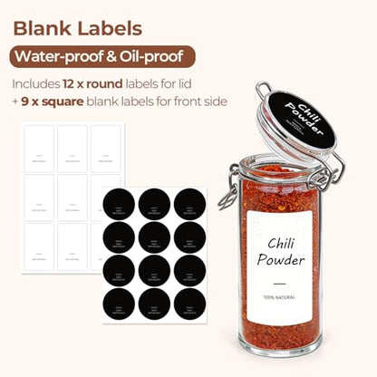 ComSaf 4 oz Glass Spice Jars with Airtight Clamp Lids, 6 Pack Small Swing Top Glass Containers for Herb Storage, Pantry Organization, Party Favors & DIY Gifts - Includes Funnel & Labels - size: 4oz*6