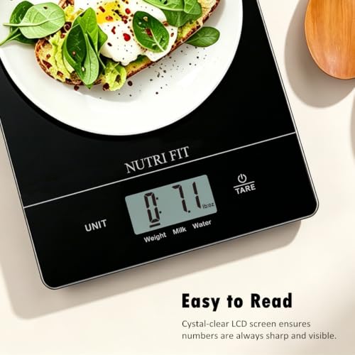 Digital Food Scale Kitchen Scales Grams and Ounces for Weight Loss Baking Cooking of NUTRI FIT, Max 11lb 1g Increment, Ultra-Thin Size and Hang to Wall - color: Tempered Glass-Black