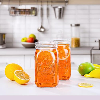 Miuyhji Wide Mouth Mason Jars 32 oz with Lids [4 Pack], Canning Jars with Metal Airtight Lids and Bands, 32 oz Glass Jars for Fermenting, Pickling, Freezing, Preserving, Meal Prep, Jar Décor - size: 32 oz-4Pcs