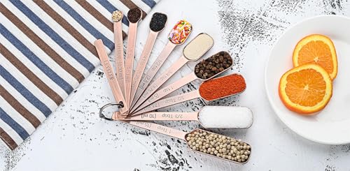 Measuring Cups and Spoons Set, Copper Measuring Cups and Spoons Set 17, Stainless Steel Metal 7 Measuring Cups and 9 Measuring Spoons with 1 Leveler for Kitchen & Baking - color: Copper