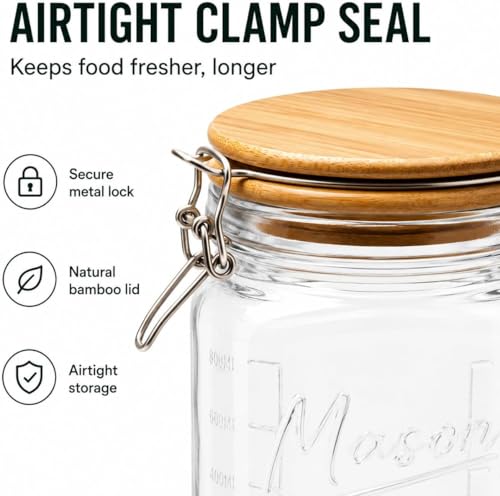 kitchentoolz 1 Gallon Mason Jars Wide Mouth with Airtight Bamboo Lids – Set of 2 Gallon Glass Jar with Lid – Large Mason Jars with Lids for Kitchen Pantry, Storage, and Canning - size: 2-pack