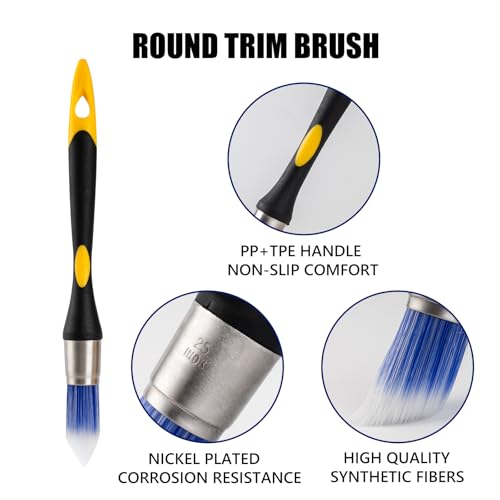 Mister Rui Trim Brush Set, 3 Pcs Paint Brushes for Painting Walls, Trim Paint Brush, Small Paint Brush, Small Brushes for Painting, 5/8”, 3/4” and 1” - size: 3PCS, 0.6", 0.75", 1"