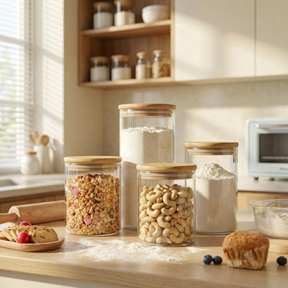 HomArtist Extra Large Glass Flour and Sugar Storage Containers with Airtight Lid,132 floz x1 & 65 floz x1 [Set of 2] Big Glass Jars with Bamboo Lids, Air Tight Food Jar for Cereal, Pasta, Rice, Coffee - color: 132oz & 65oz 2 Pack
