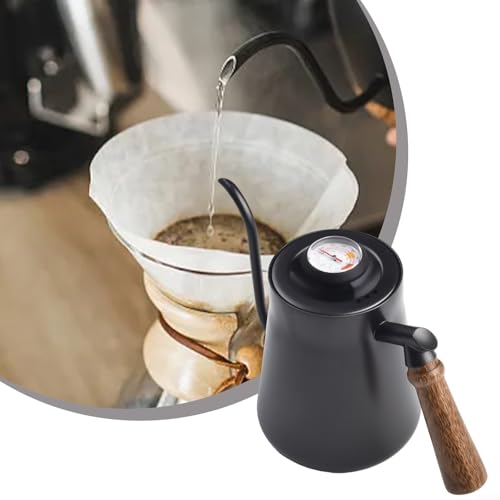 Stainless Steel Gooseneck for kettle With Thermometer, 650 850ML Narrow Spout Coffee Pot For Pour Over Brewing At Home Or Cafe(650ML Black)