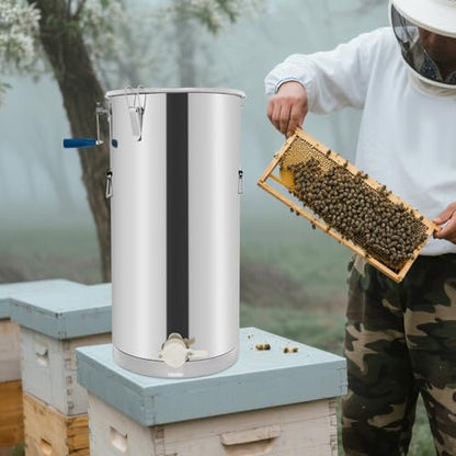 Honey Extractor, Double-Frame Manual Honey Spinner, Stainless Steel Beekeeping Extraction Separator with Lid and Honey Spout, for Small-Scale Beekeeping, Honey Enthusiast, Farm