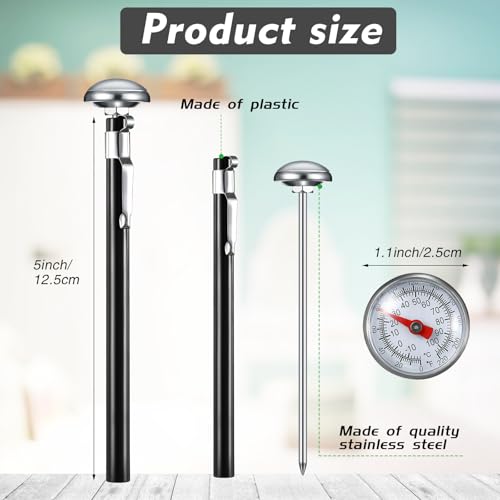 Xuhal 24 Pcs Stainless Steel Kitchen Thermometer with 5 Inch Long Stem 1 Inch Dial Thermometer Milk Frothing Food for Oven Probe Meat Grill BBQ Cooking Chocolate Water (Black) - color: Black
