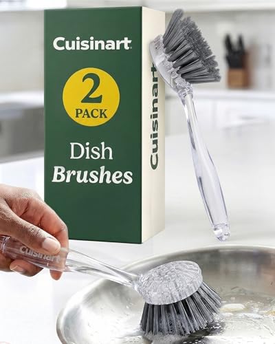 Cuisinart Dish Brush with Handle, 2 Pack, Firm Bristles | Multi-purpose dish scrubber for plates, pots, and pans, deep cleaning removes grease, safe for nonstick, round head - color: Round- Dark Gray