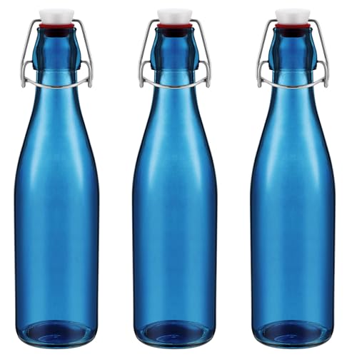 Teenyyou 3 Pcs Blue Glass Bottle 500 ml / 16.9oz Decorative Bottles Blue Swing Top Glass Bottles with Airtight Lid for Centerpieces Garden Decor, Bottle Tree - color: Blue, size: 16.9oz