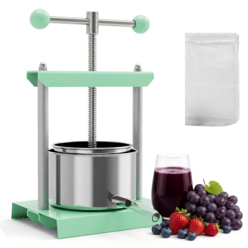 Manual Fruit & Cheese Press with Stainless Steel Basket | Versatile multi-size extractor in 0.53, 0.8, or 1.6 Gal ideal for herbal tinctures, pure honeycombs, and tofu making - color: Green, size: 0.53 Gallon