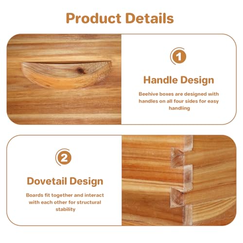 Langstroth Beehive Starter Kit - 10-Frame Pre-Coated with Natural Beeswax, Weatherproof Cedar Wood Hive with Dovetail Joints for Easy Assembly, Beginner & Expert Beekeeping - size: 2 Deep & 1 Medium Box without Window