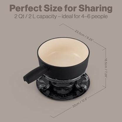 Swissmar Lugano Cast Iron Cheese Fondue Set, 9-Piece, 2 QT / 2 L - Ideal for Melting Cheese, Chocolates, Caramel, & More - Perfect for Kitchen Collection & Gift Giving - Matte Black - color: Black