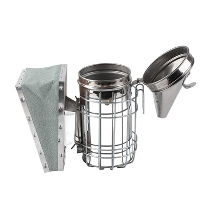 Stainless Steel Beekeeping Smoking Tool with Heat Shield Protection Hook Durable Leather Bellows