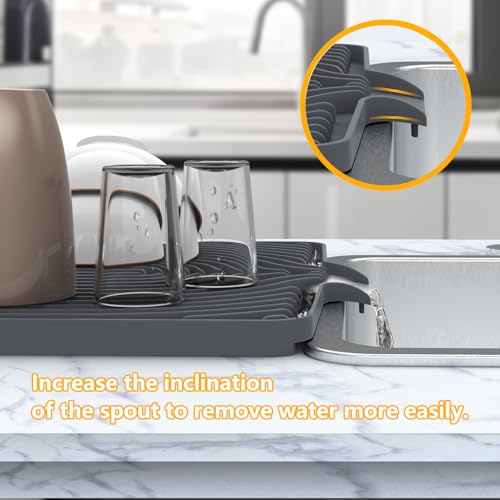 Silicone Dish Drying Mat for Kitchen Counter , Dish Drying Rack Matt with Built in Drain, 18 Inch dish Dry Mats for Kitchen Counter,Bumps up sink Applicable(18×12inch Extra Raised, gray) - color: Gray, style: 18×12inch Extra Raised