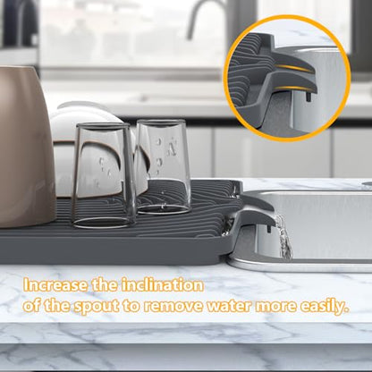 Silicone Dish Drying Mat for Kitchen Counter , Dish Drying Rack Matt with Built in Drain, 18 Inch dish Dry Mats for Kitchen Counter,Bumps up sink Applicable(18×12inch Extra Raised, gray) - color: Gray, style: 18×12inch Extra Raised