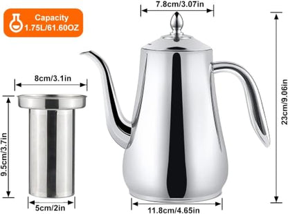 SANQIAHOME Stainless Steel Teapot with Infuser Silver 58Oz - size: 1.75 L