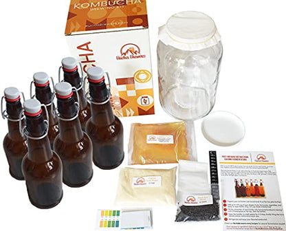 Deluxe Kombucha Starter Kit with Kombucha SCOBY & Starter Tea, Full Kombucha Kit with Bottles Swing Top Glass Bottles Kombucha Brewing Kit + 6 Bottles to Flavor Kombucha (Amber Bottles) - color: Amber