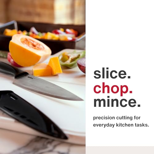 Zyliss Chef's Knife with Sheath Cover - Stainless Steel Knife - Fruit, Vegetable, Herbs & Meats Knife - Travel Knife with Safety Kitchen Blade Guards - Dishwasher & Hand Wash Safe - 7.25" - Black
