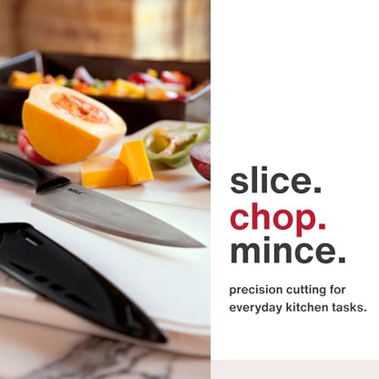 Zyliss Chef's Knife with Sheath Cover - Stainless Steel Knife - Fruit, Vegetable, Herbs & Meats Knife - Travel Knife with Safety Kitchen Blade Guards - Dishwasher & Hand Wash Safe - 7.25" - Black