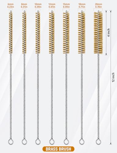 7pcs Brass Wire Brushes Set, 12 inch Pipe Cleaner Brush | Parts Cleaning Brush Bore Brushes for Tubes, Cylinders, Bottle, Auto Parts (6mm/8mm/10mm/12mm/15mm/18mm/20mm) - style: BrassWireBrush7PCS