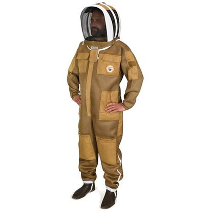 BP-411 Beekeeping Full Suit with Fencing Hat, Breathable Mesh, Sting Protection - Ultra Light Air Mesh - color: Brown, size: Large