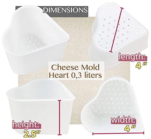PetriStor 8 pcs Small Cheese Mold Heart 1/3QT - Feta Soft Cheese Mold for Cheese Making - Homemade Cheese Making Supplies - Cream Cheese Form Mold - Molde Para Queso Fresco Casero