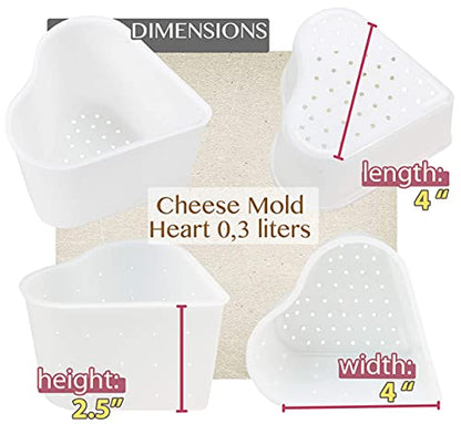 PetriStor 8 pcs Small Cheese Mold Heart 1/3QT - Feta Soft Cheese Mold for Cheese Making - Homemade Cheese Making Supplies - Cream Cheese Form Mold - Molde Para Queso Fresco Casero