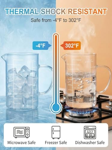 Borosilicate Glass Measuring Cup, 2-Cup Glass Measuring Cup with Spout, Microwave Safe, Dishwasher Safe, Easy Read Scale for Coffee Brewing, Baking, Cooking, Heating and Meal Prep. - size: 2cup/500ml