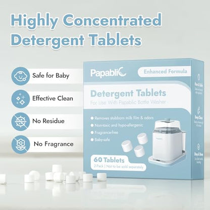 Papablic 60Pcs Official Detergent Soap Tablets for Baby Brezza, GROWNSY, Momcozy Bottle Washer Pro & Portable Bottle Warmer, Compact Travel-Friendly Packs Washing Block - size: 1 Count (Pack of 60)