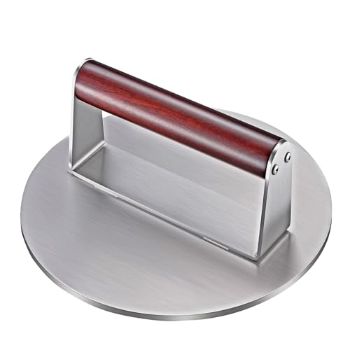 Heavy Duty 2.5 lb Stainless Steel Burger Press – 8.5 Inch Smash Burger Press Hamburger & Bacon Press for Steak, Meat, Flat Top Grill & BBQ, Polished Smooth Base Hamburger Smasher with Wooden Handle - color: 8.5 inches silver
