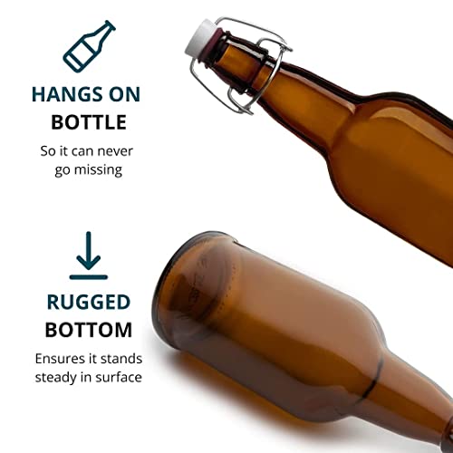 Chef's Star 16 Oz Empty Beer Bottles, Swing Top Glass Bottles, Flip Top Glass Bottle with Caps, Fermentation Home Brewing Kombucha Beer and Coquito, Amber, Set of 4