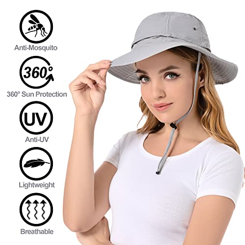 Mosquito Head Net Hat - Bug Cap UPF 50+ Sun Protection with Hidden Netting for Beekeeping Hiking Women - color: Grey X 2pack