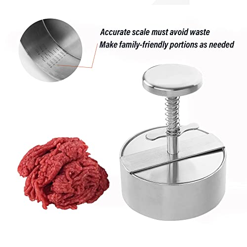 Adjustable Burger Press Stainless Steel Hamburger Patty Maker Non Stick Burger Maker Smash Burger Mold for Veggie Meat Beef Pork Lamb Cheese Halal BBQ Barbecue Grill - with 100 Wax Paper