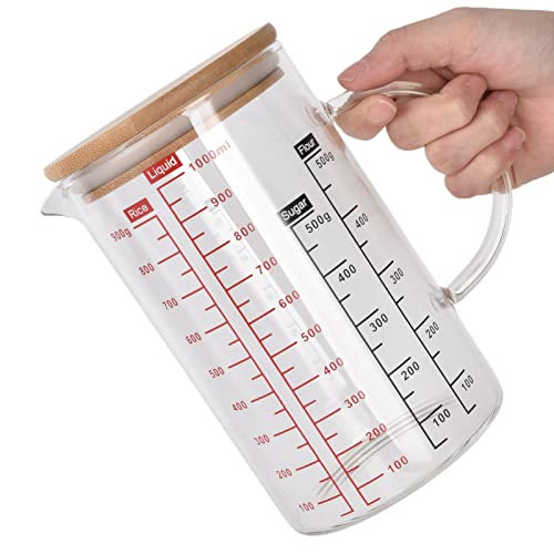 1000ml/33.8oz Microwave Safe Glass Measuring Cup | Heat Resistant Borosilicate, V-Shaped Spout, Clear Scale, Multipurpose for Kitchen, Coffee & Yogurt(1000ml/33.8oz) - size: 1000ML
