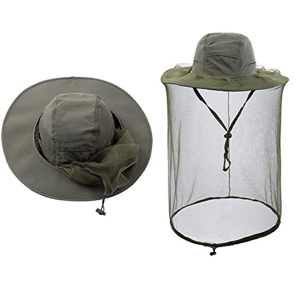 Bee Keeping Beekeeper Veil hat gnats Insect Bug Mosquito Fishing Gardening Cap with Head net Netting mesh Hood for Men Women - color: Army Green