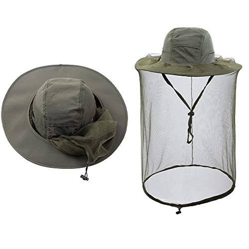 Bee Keeping Beekeeper Veil hat gnats Insect Bug Mosquito Fishing Gardening Cap with Head net Netting mesh Hood for Men Women - color: Army Green