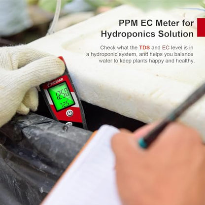 UIUZMAR pH Meter for Water Hydroponics Supplies - pH Up and Down Tester Digital PPM Meter EC Meter Combo for Home Growers – Accurate pH Tester TDS EC Reader for Hydroponics - color: Red