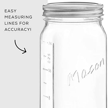 32 Oz Mason Jars With Lids, Labels and Measures! 6-Pack Wide Mouth Mason Jars, Glass Jar with Lid and Band. Airtight Canning Jars, Overnight Oats Jars, Salad Jars, Sourdough Starter Jar