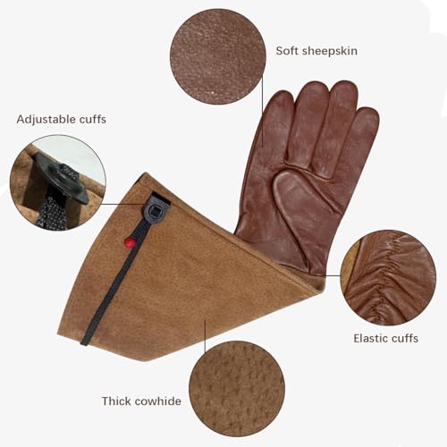 La La Pet Beekeeping Gloves Pigskin Thorn Proof Gauntlets with Breathable Long Sleeves - size: X-Large