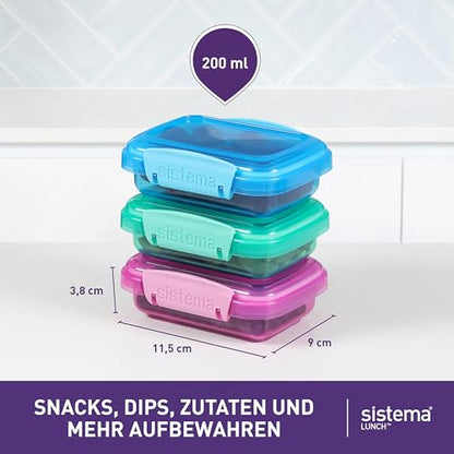 Sistema Lunch Collection Food Storage Containers, 6.7 oz./0.2 L, Pink/Green/Blue, 3 Count - size: 6.7oz