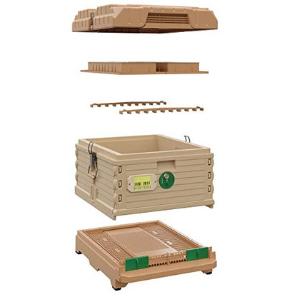 Apimaye Ergo Insulated 10 Frame Bee Hive Set [NO Frames Included] (Single Hive, Tan Body Green Entrance) - color: Tan Body Green Entrance