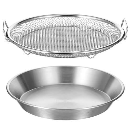 2Pcs Stainless Steel Mesh Tray Set with Drip Pan,Air Fryer Basket and Tray,Draining Rack with Heat Resistant Handles, Food-safe Frying Pan and Crisper for Healthy Cooking,Rustproof Kitchen Accessory