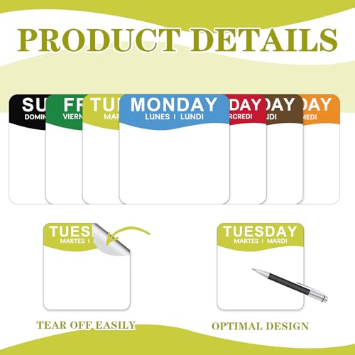 Sayglossy 7000 Pcs Day of Week Label Food Label Monday Through Sunday Management Inventory Sticker Removable Weekly Self Adhesive Date Dot Sticker for Restaurant Kitchen Container (Square) - style: Square