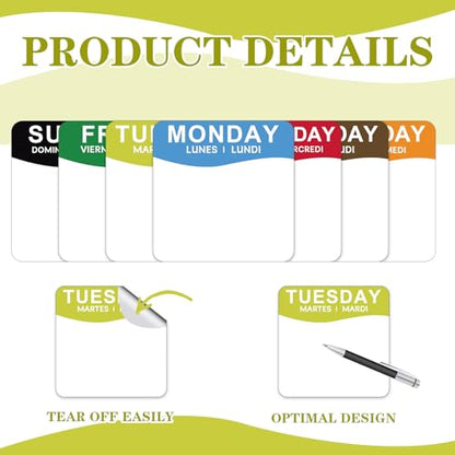 Sayglossy 7000 Pcs Day of Week Label Food Label Monday Through Sunday Management Inventory Sticker Removable Weekly Self Adhesive Date Dot Sticker for Restaurant Kitchen Container (Square) - style: Square
